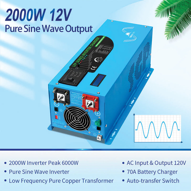 SunGoldPower 2000W DC 12V Pure Sine Wave Inverter With Charger