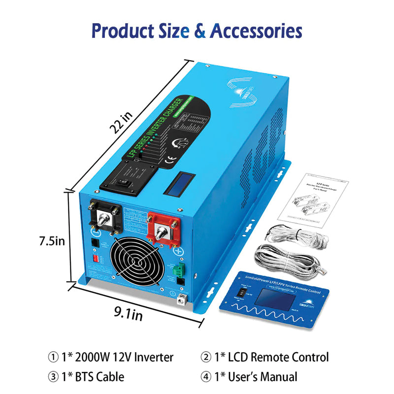 SunGoldPower 2000W DC 12V Pure Sine Wave Inverter With Charger