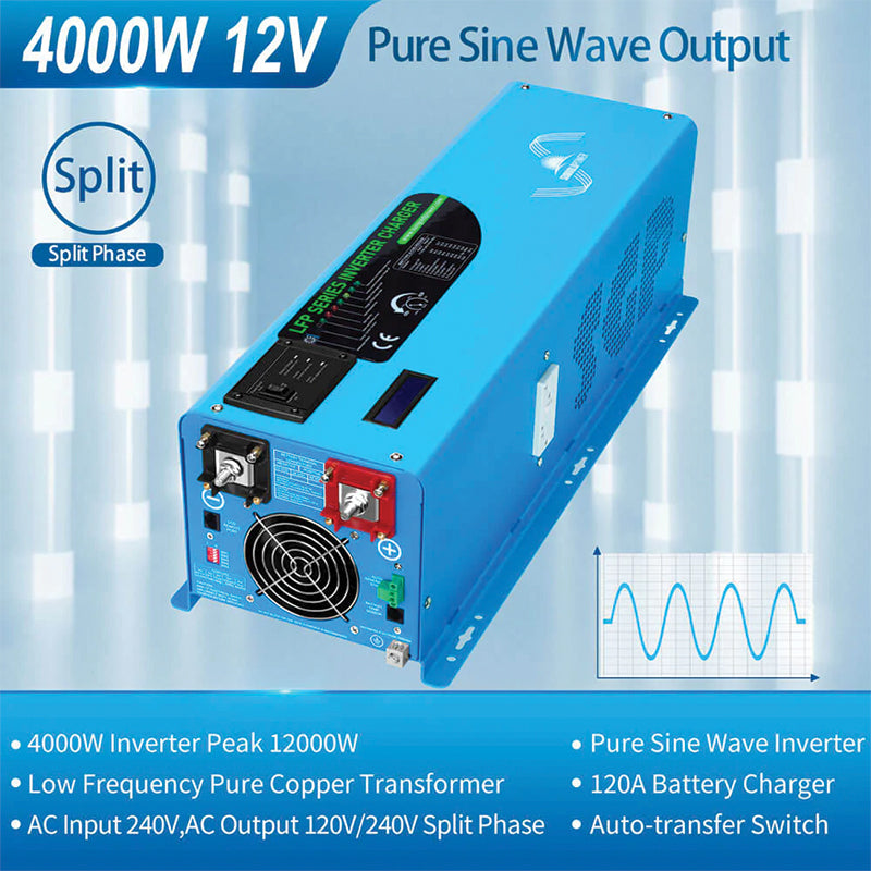 SunGoldPower 4000W DC 12V Split Phase Pure Sine Wave Inverter With Charger