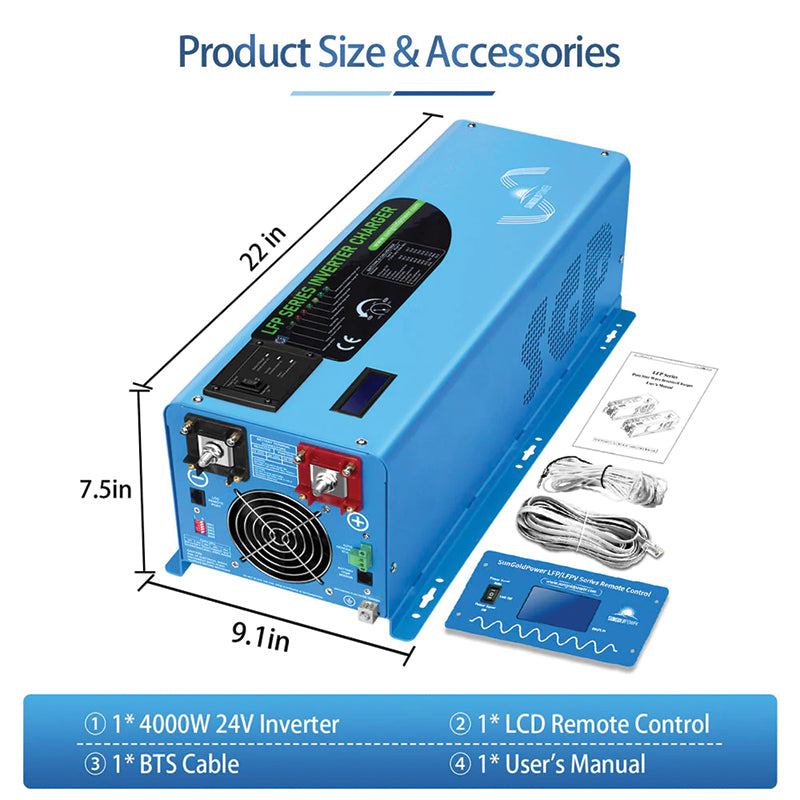 SunGoldPower 4000W DC 24V Pure Sine Wave Inverter With Charger