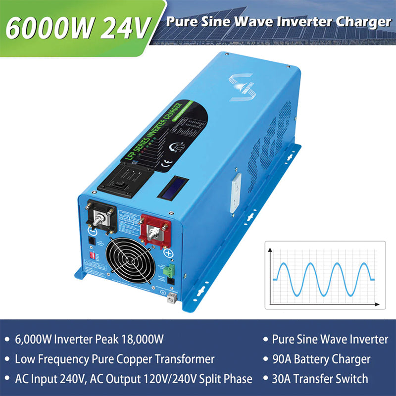 SunGoldPower 6000W DC 24V Split Phase Pure Sine Wave Inverter With Charger